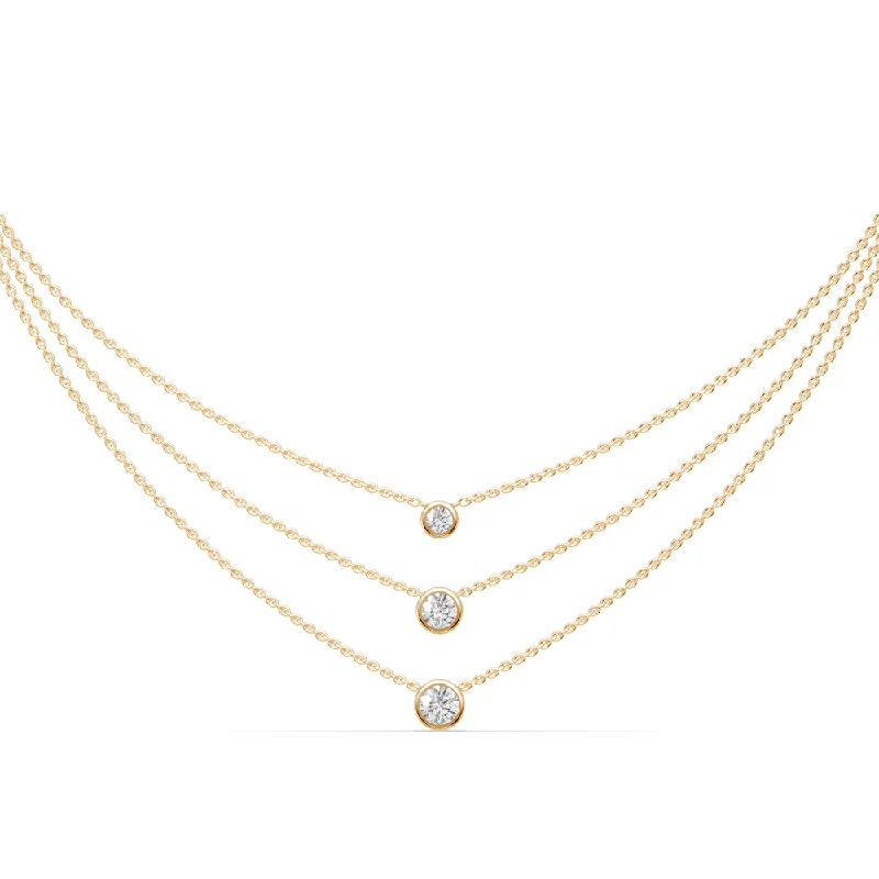 luxury necklaces for women -classic necklaces for women -3 Layer Bezel Necklace with 1.00ct of Laboratory Grown Diamonds in 9ct Yellow Gold