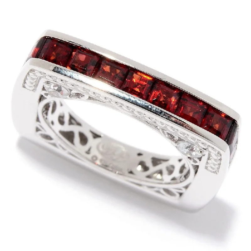 Sterling Silver Red Garnet & White Zircon Square Band Ring