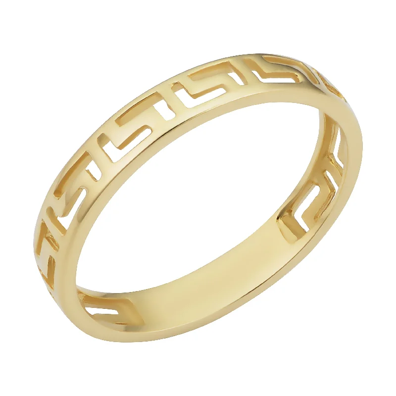 14k Yellow Gold 3.2 millimeter Greek Key Band Ring Minimalist Jewelry for Women