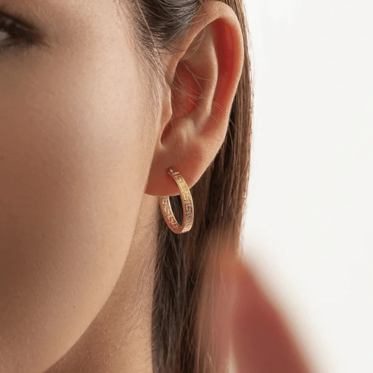 gold earrings for women -cute earrings for women -Real Gold Maze Elegant Labyrinth Hoop Round Medium Clip Earrings - Style 6321, Design E1779