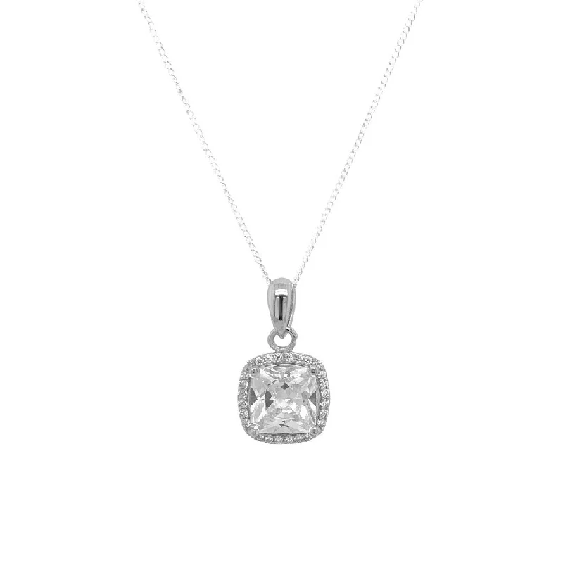 crystal pendant necklaces for women -customized necklaces for gifts -Sterling Silver and Cubic Zirconia Square Solitaire in Halo Necklace