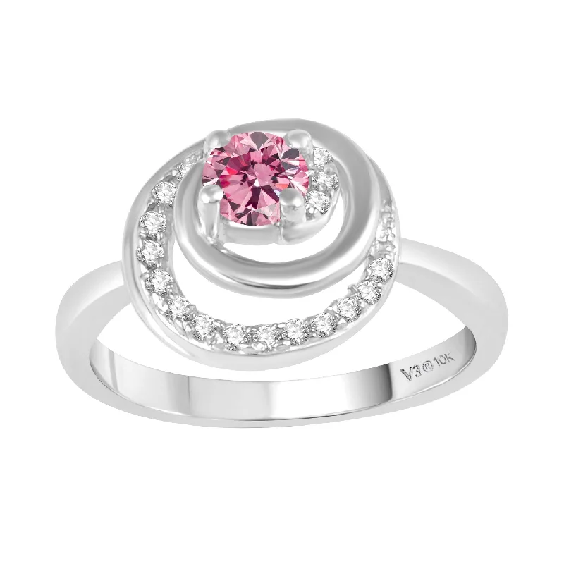 dainty rings for women -engagement ring sets for women -classic diamond engagement rings -White Gold with Pink Moissanite and White Diamond Solitaire Ring