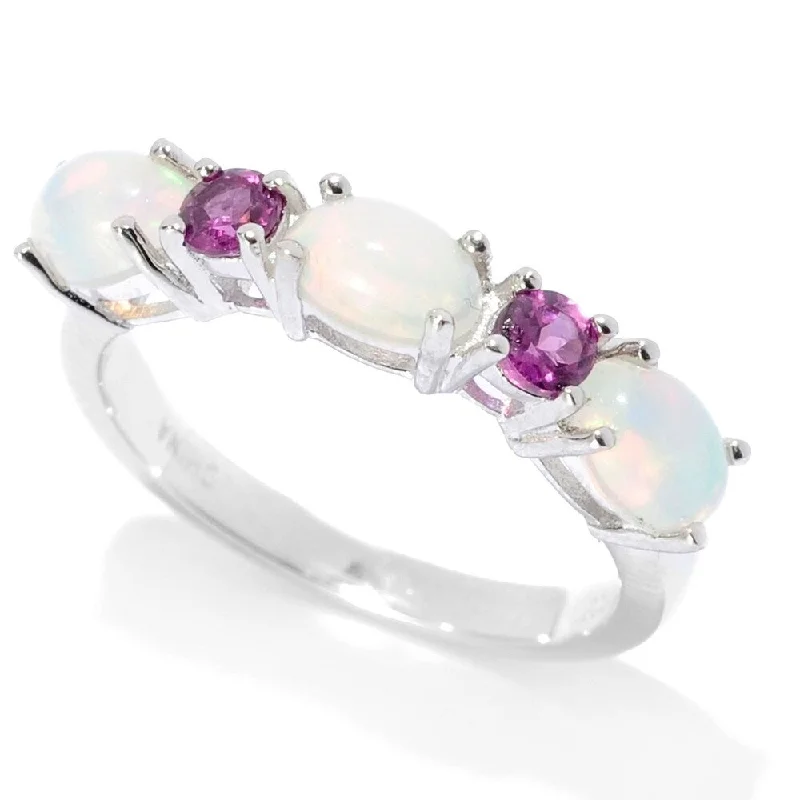 Sterling Silver Ethiopian Opal & Rhodolite Garnet 5-Stone Band Ring