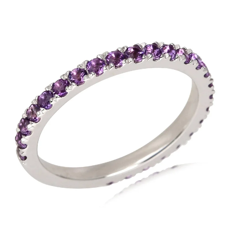 925 Sterling Silver African Amethyst Eternity Band Ring