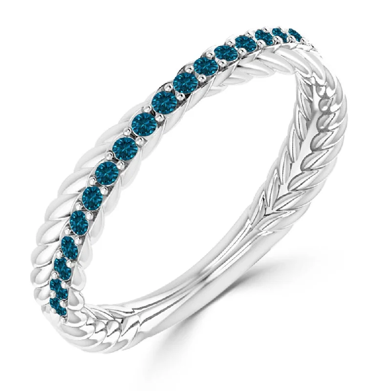 twist rings for women -emerald and diamond engagement rings -luxury emerald engagement rings for women -Auriya 10k Gold 1/5ctw Petite Stackable Rope Blue Diamond Wedding Band