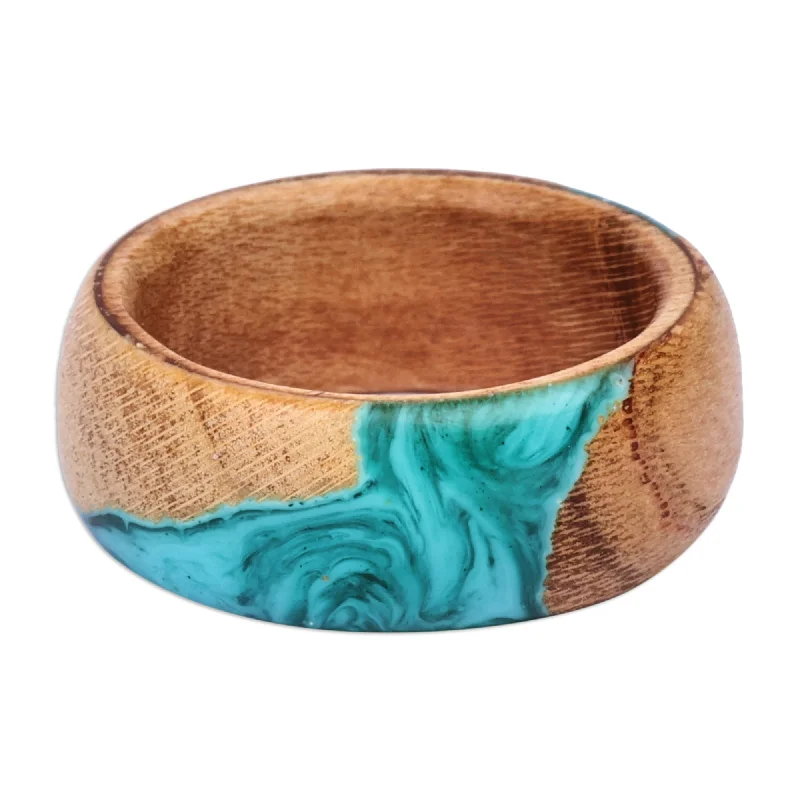 Novica Handmade Chic Harmony Wood And Resin Band Ring