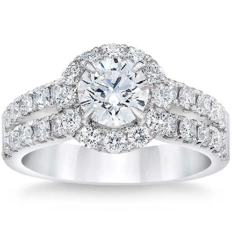 vintage-style rings for women -trendy engagement rings for modern brides -wedding rings and engagement rings sets -Pompeii3 10k White Gold 2 1/2 Ct Diamond Engagement Halo Double Row Band Clarity Enhanced (GH,SI)