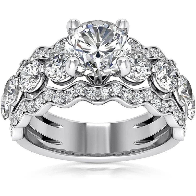 round-cut rings for women -halo and diamond engagement rings -radiant-cut engagement rings for women -Pompeii3 14k White Gold 2 3/8 Ct TDW Diamond Engagement Three Row Ring