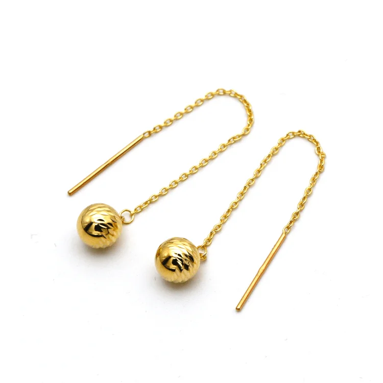 round earrings for women -cute earrings for women -Real Gold Tic Tac Textured Glittering Ball Hanging Earring Set 3741 E1875