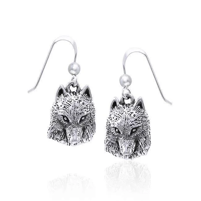 sterling silver earrings for women -statement drop earrings for women -Wolf Head Silver Earrings TER1454