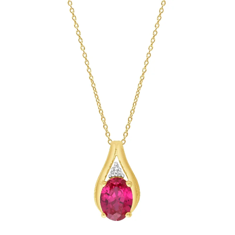 modern necklaces for women -stylish and affordable necklaces for women -Created Ruby & Diamond Set Necklace in 9ct Yellow Gold