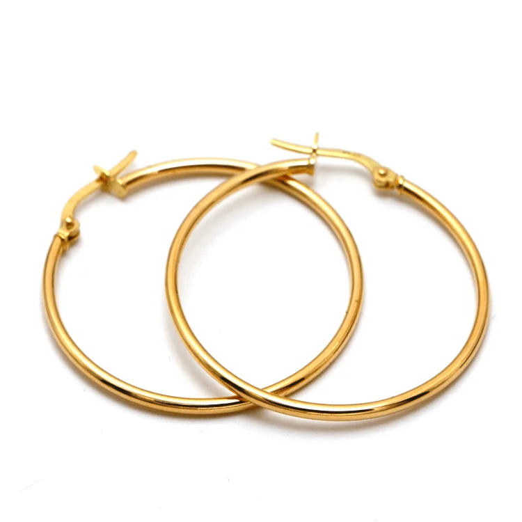 gold hoop earrings for women -pearl earrings for women -Real Gold Round Plain Loop Earring Set ( 3 cm ) 5501/2 E1769