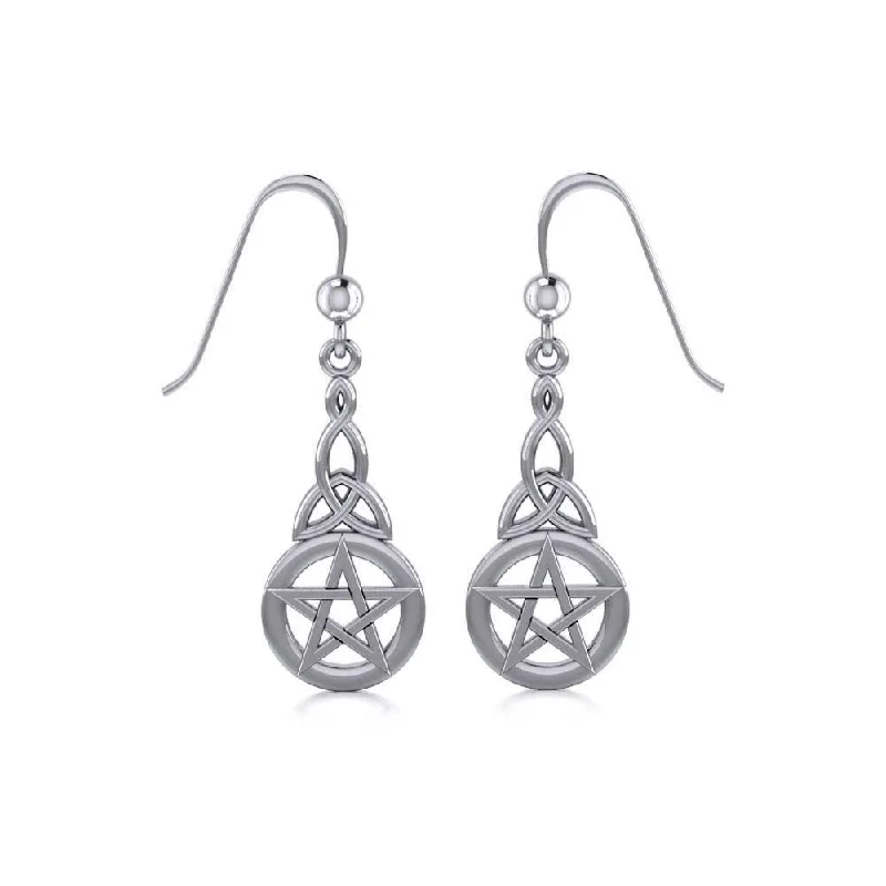 elegant earrings for women -gold stud earrings for women -Pentacle And Trinity Knot Sterling Silver Earrings TE2734