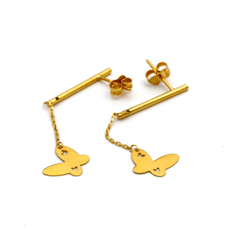 sterling silver earrings for women -drop earrings for women -Real Gold Hanging Butterfly Stud Earring Set 3897 E1401