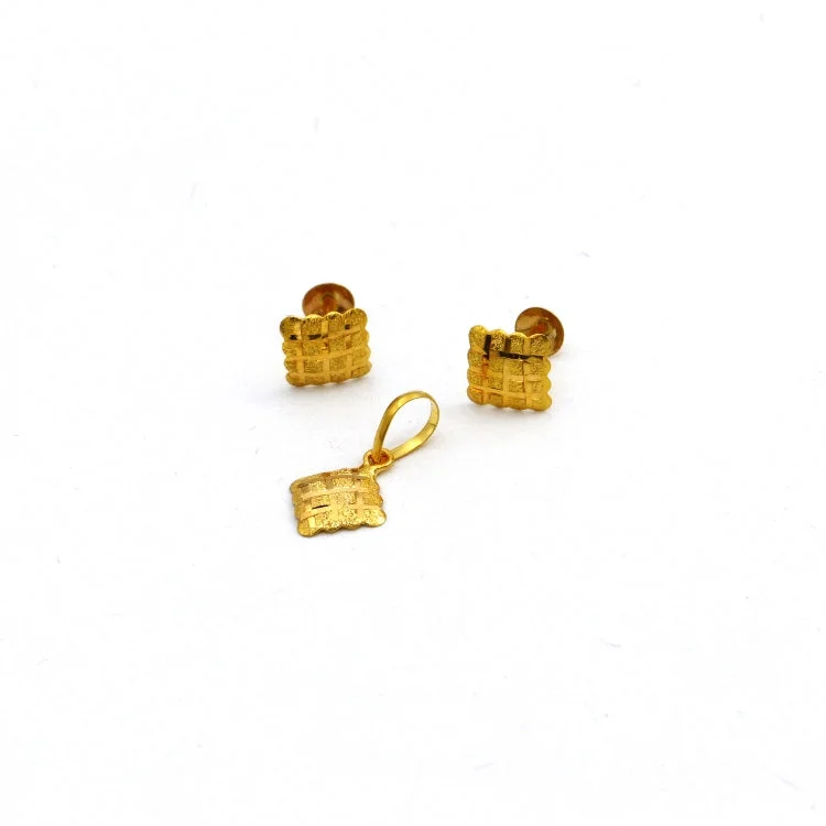 minimal gold earrings for women -gold stud earrings for women -Real Gold Square Studs with Long Screw Tops Earring Set With Pendant SET1078