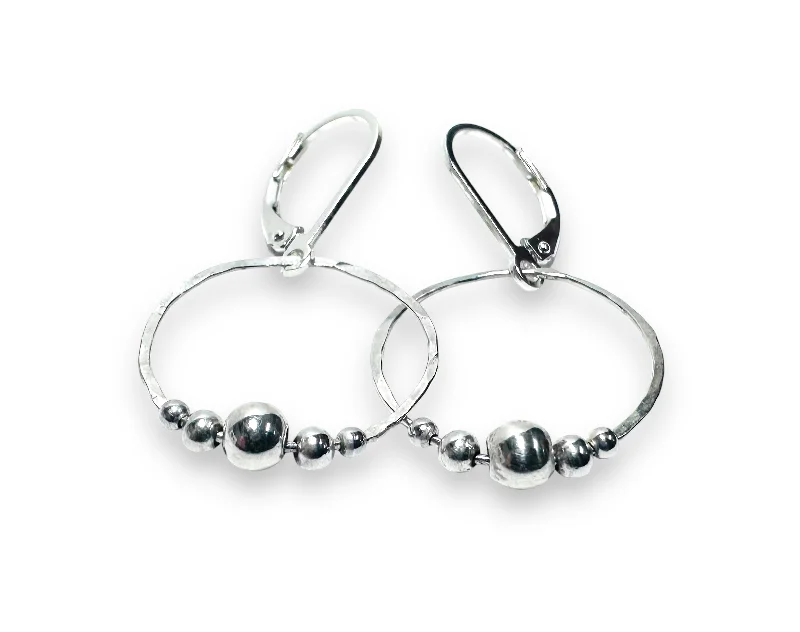 vintage-style earrings for women -statement drop earrings for women -Silver Bead Circle Earrings, Silver Hoops