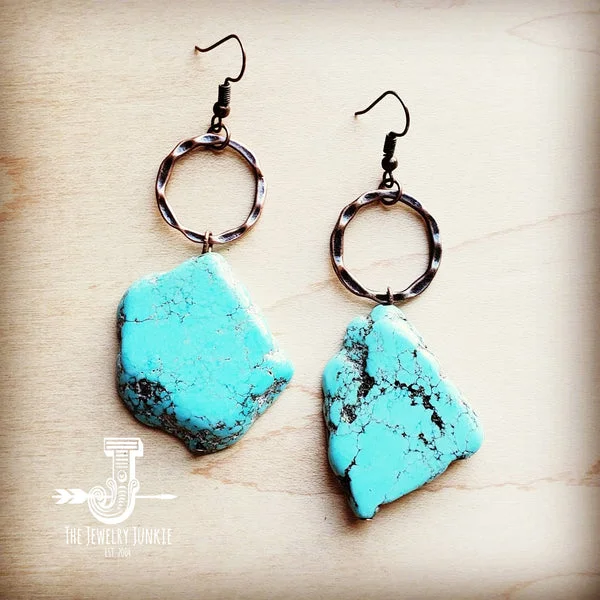 silver stud earrings for women -gemstone stud earrings for women -Blue Turquoise Chunky Earrings