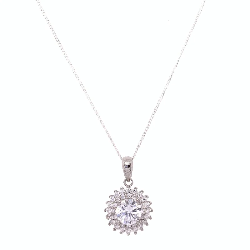 simple gold necklaces for women -luxury diamond necklaces for women -Sterling Silver Double Halo Cubic Zirconia Necklace