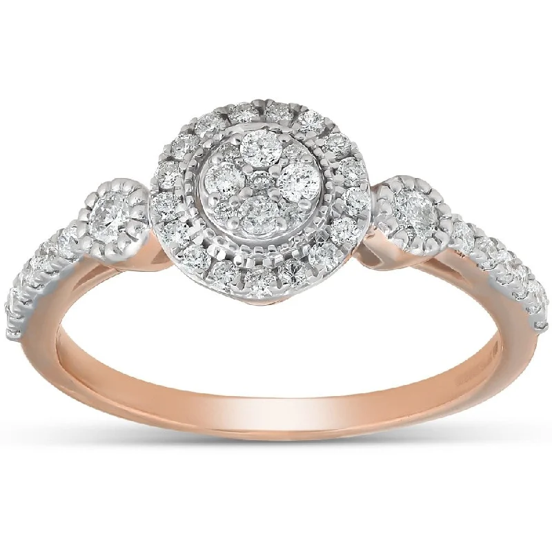 cushion-cut rings for women -engagement rings with multiple diamonds -custom engagement rings for brides -Pompeii3 10k Rose Gold 1/2 Ct TDW Diamond Round Halo Engagement Vintage Ring