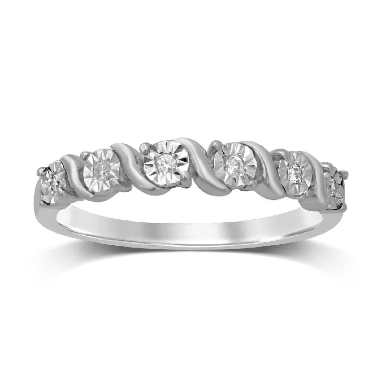 necklace and bracelet sets for women -affordable statement necklaces for women -9ct White Gold 0.05ct Diamond Swirl Stackable Ring