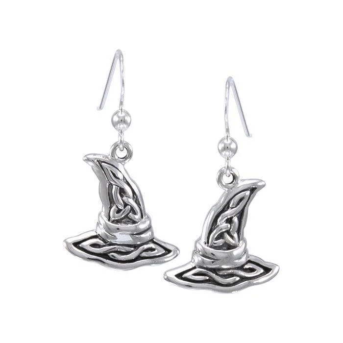 bridal earrings for women -cute earrings for women -Witch's Hat with Triquetra Sterling Silver Earring TER1474