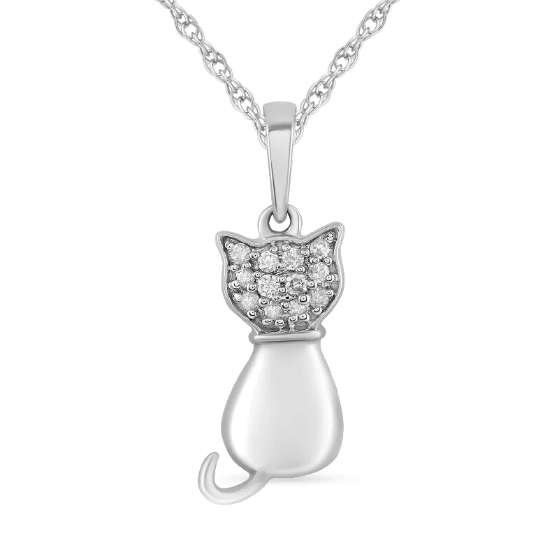 birthstone necklaces for women -custom necklaces for women -Children's Sitting Cat Necklace with 0.05ct of Diamonds in Sterling Silver