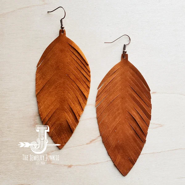 elegant drop earrings for women -personalized earrings for women -Tan Suede Feather Earrings