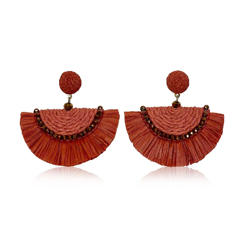 oversized hoop earrings for women -sterling silver earrings for women -Petra Raffia Earrings (Burnt Orange)