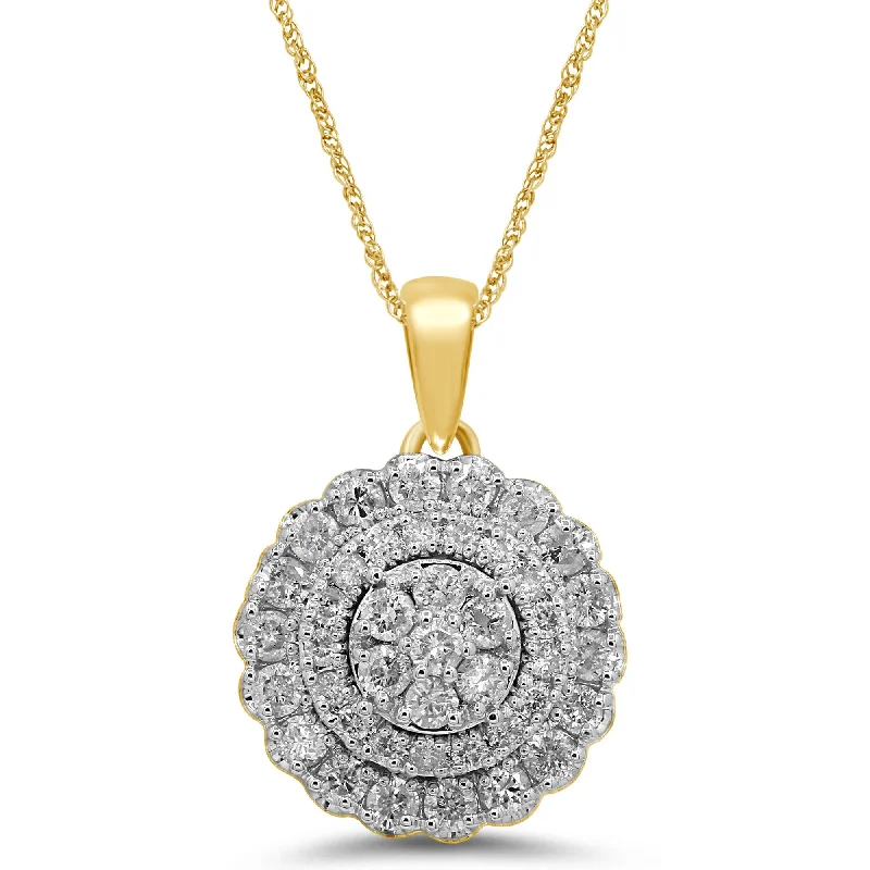 elegant pendant necklaces for women -custom jewelry necklaces for women -Fancy Halo Necklace with 1.00ct of Diamonds in 9ct Yellow Gold