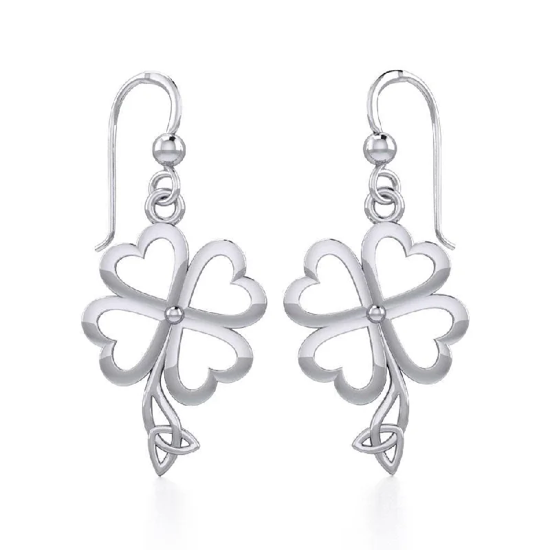 unique earrings for women -gold earrings for women -Four Leaf Clover with Trinity Knot Silver Earrings TER1848