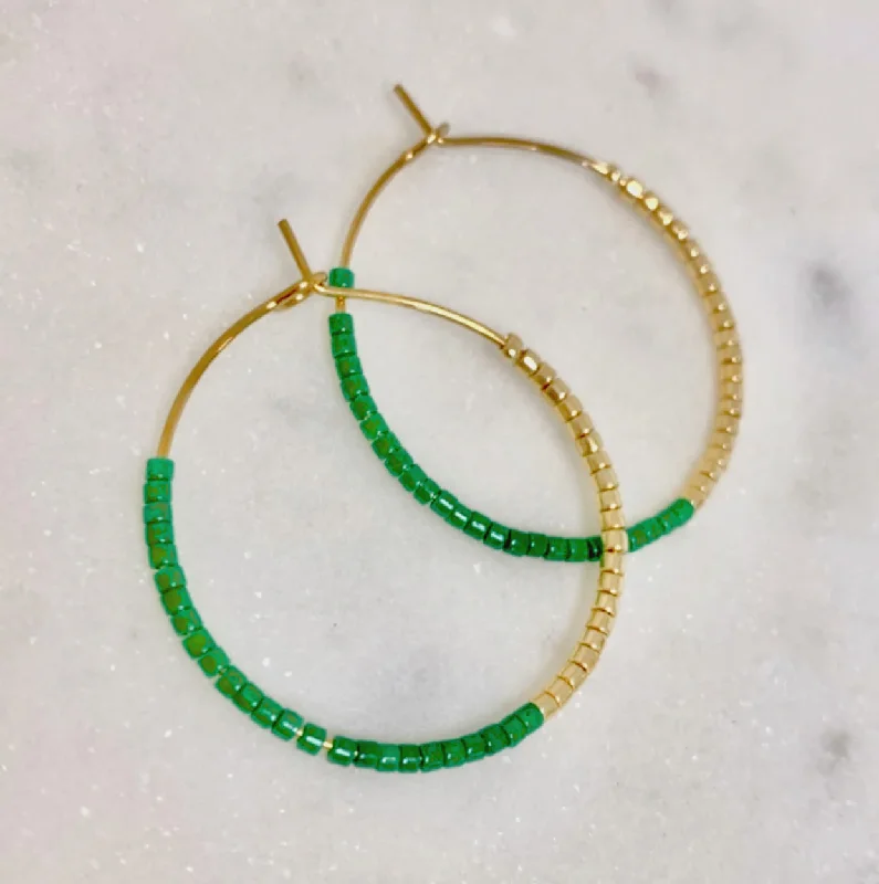 luxury gemstone earrings for women -cute earrings for women -Fleur Hoops (Apple Green)