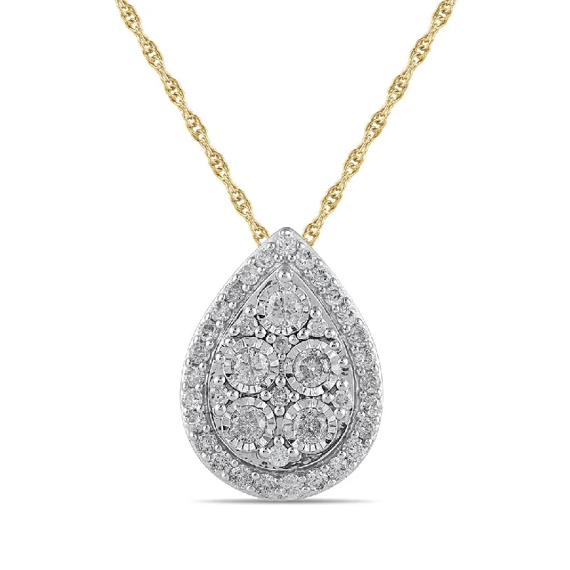 boho chic necklaces for women -antique-style necklaces for women -Halo Pear Shaped Slider Necklace with 0.40ct of Diamonds in 9ct Yellow Gold