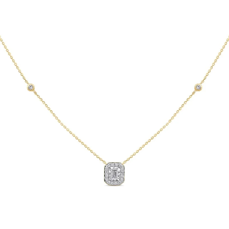 multi-strand necklaces for women -long pendant necklaces for women -Meera Emerald Halo Station Necklace with 1/4ct of Laboratory Grown Diamonds in 9ct Yellow Gold