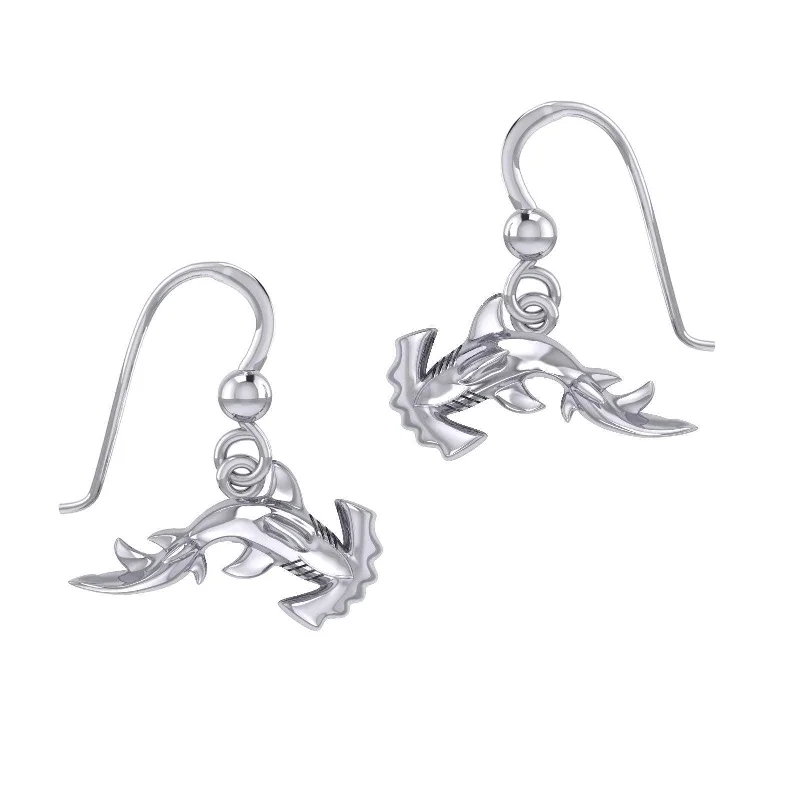 dangle earrings for women -gemstone earrings for women -Hammerhead Shark Silver Earrings by Peter Stone TER2188