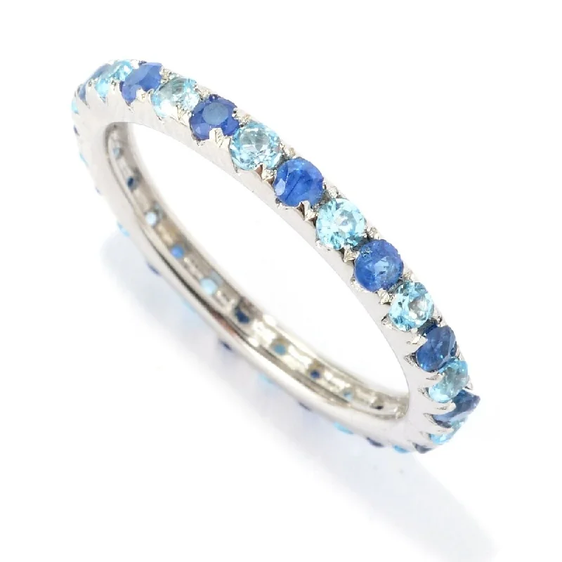 925 Sterling Silver Swiss Blue Topaz and Blue Sapphire Eternity Band Ring