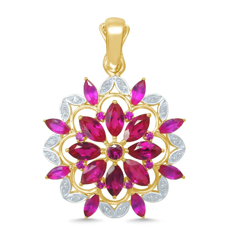 large pendant necklaces for women -luxury pearl necklaces for women -9ct Yellow Gold Marquise Created Ruby Alternative 0.10ct Marquise Diamond Flower Pendant