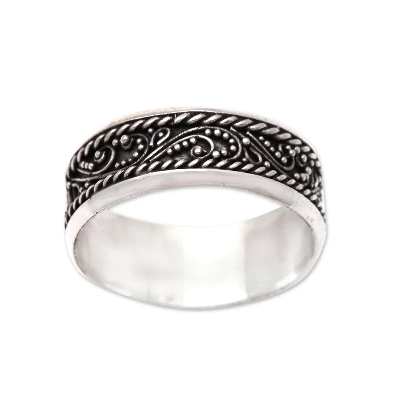 NOVICA Lassoed Vines, Sterling silver band ring