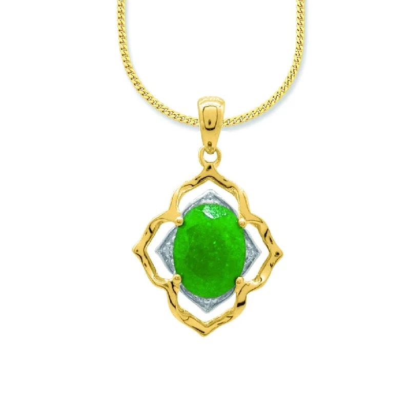 geometric necklaces for women -elegant pendant necklaces for women -Oval Green Jade & Diamond Necklace in 9ct Yellow Gold