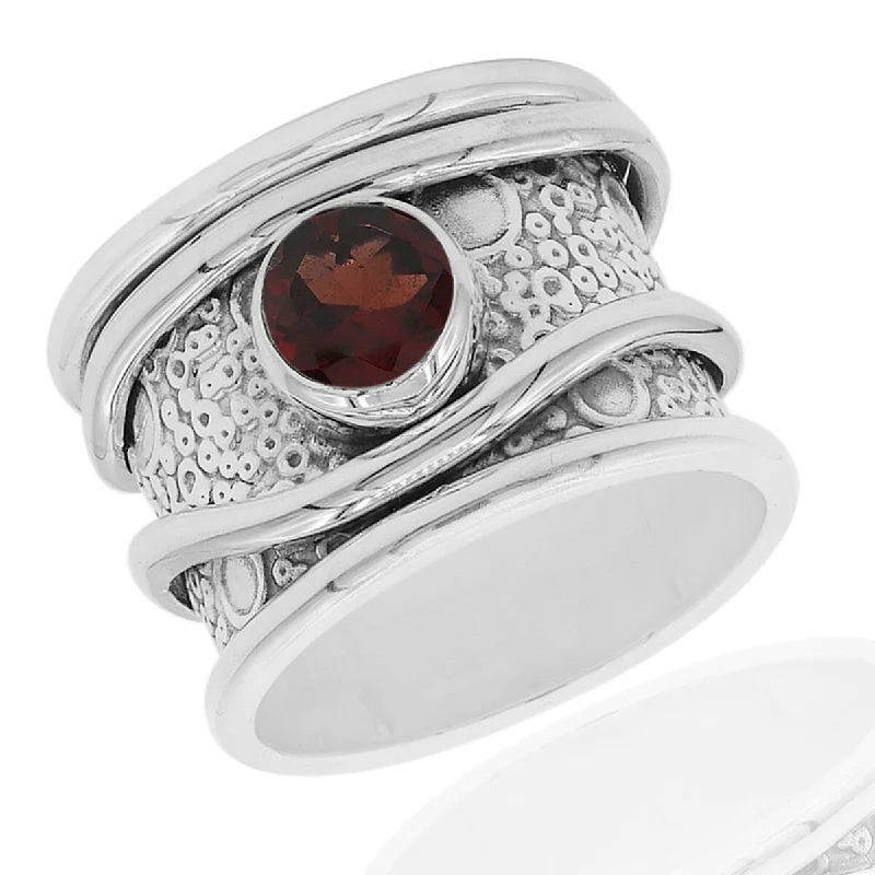 925 Sterling Silver Red Garnet Band Ring