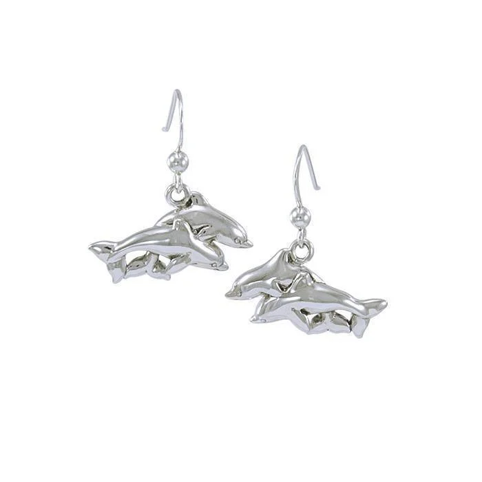 big hoop earrings for women -cute earrings for women -Twin Dolphin Silver Silver Earrings TE952