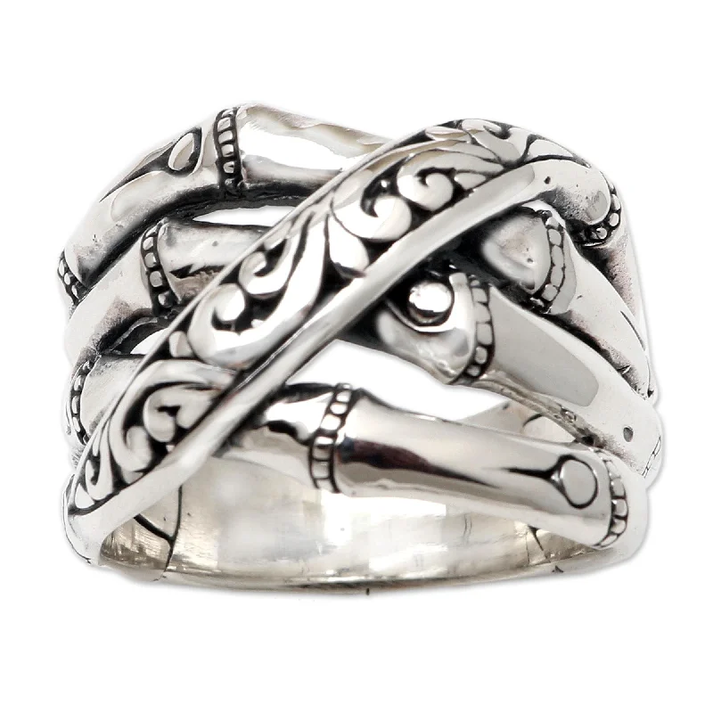 Novica Handmade Traditional Bamboo Sterling Silver Band Ring