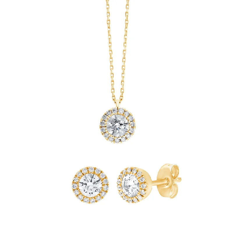 gift necklaces for women -high-end gold necklaces for women -Halo Stud Earring and Necklace Set with 3/4ct of Laboratory Grown Diamonds in 9ct Yellow Gold