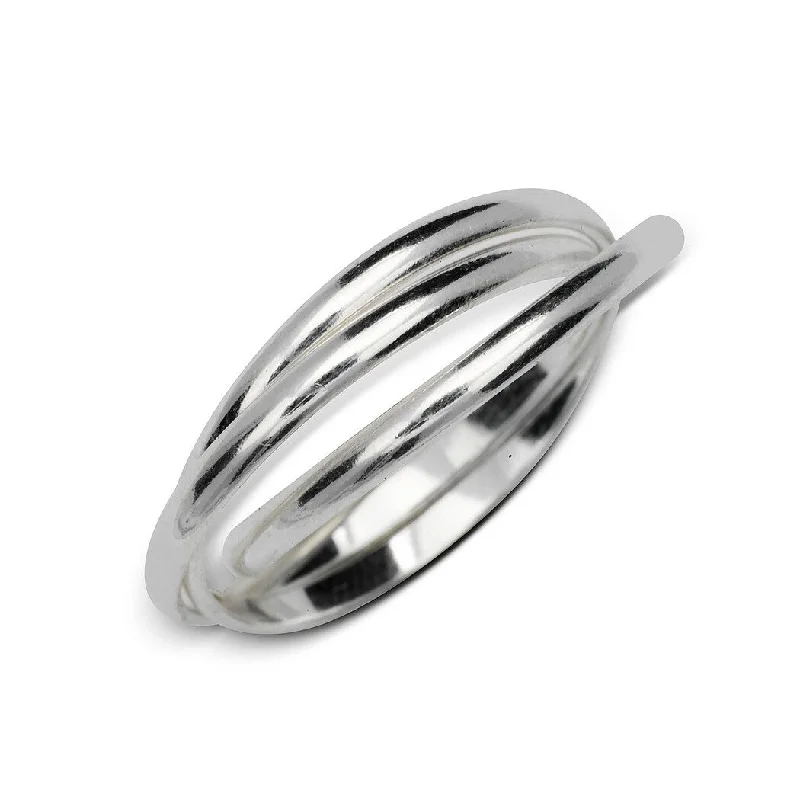 Sterling Silver Polished Intertwining Rolling Band Ring (size 4-14) - White