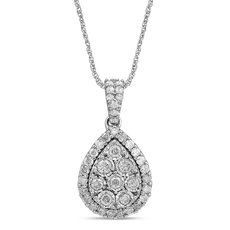 antique-style necklaces for women -bridal jewelry necklaces for women -Brilliant Miracle Halo Pear Necklace with 1.00ct of Diamonds in Sterling Silver