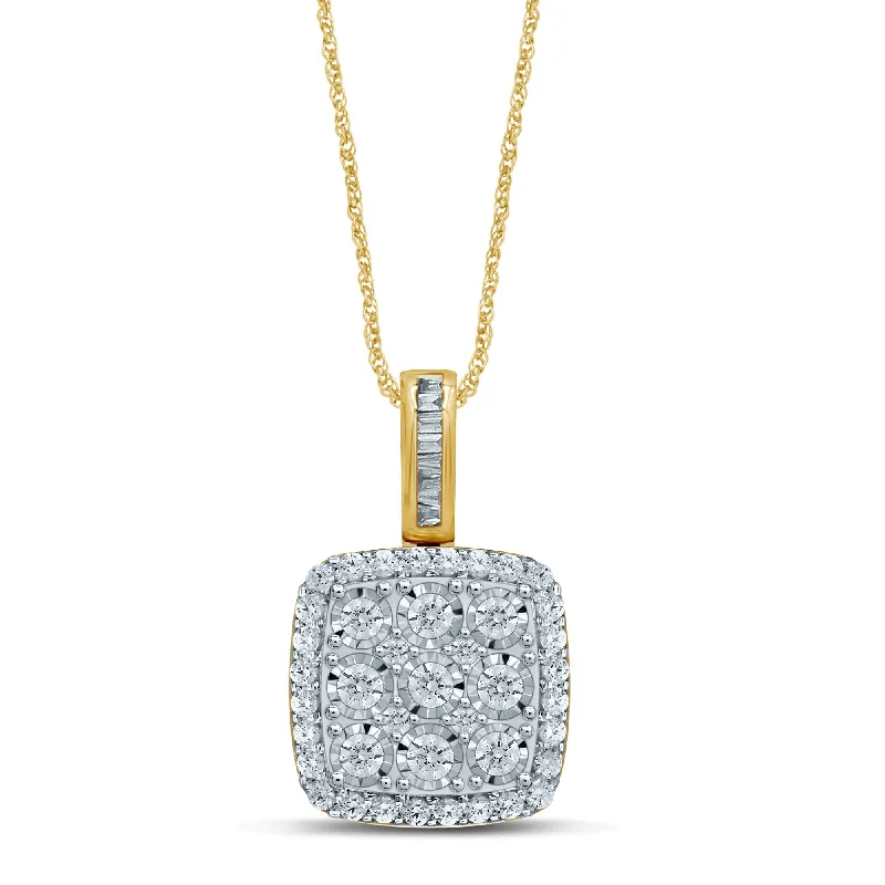 oval pendant necklaces for women -wedding pendant necklaces for women -Brilliant Claw Square look Necklace with 1.00ct of Diamonds in 9ct Yellow Gold