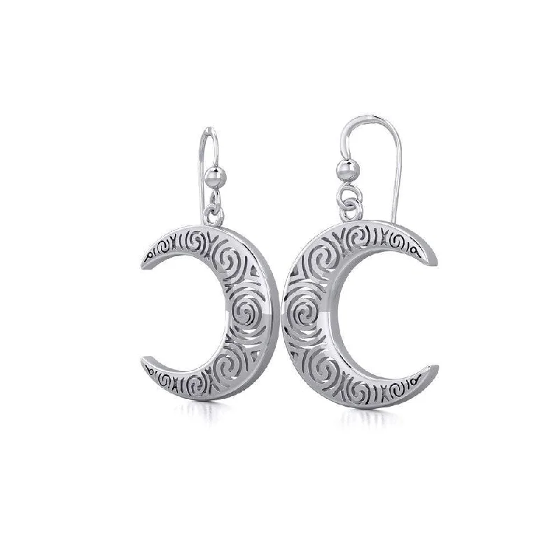 designer earrings for women -gemstone stud earrings for women -Spiral Crescent Moon Sterling Silver Earrings TER1895