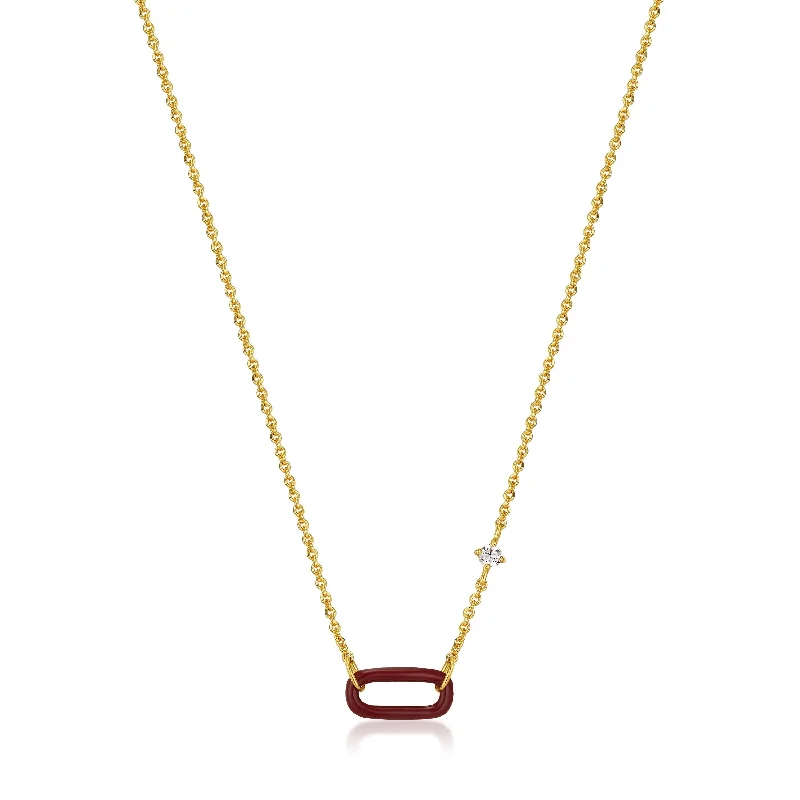 gold necklaces for women -gold necklaces for women -Ania Haie Claret Red Enamel Gold Link Necklace