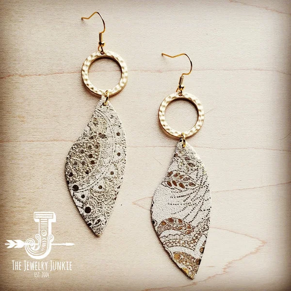 diamond earrings for weddings -diamond earrings for women -Leather Accent Earrings in Gold and White Paisley