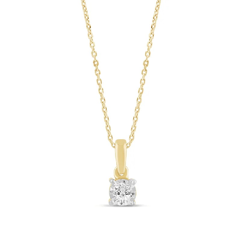 bridal pendant necklaces for women -statement pendant necklaces for women -Diamond Set Solitaire Miracle Necklace in 9ct Yellow Gold