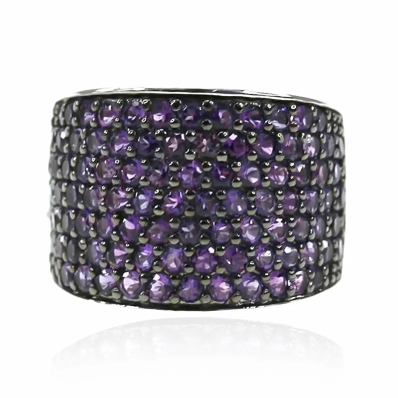 925 Sterling Silver African Amethyst Gemstone Band Ring